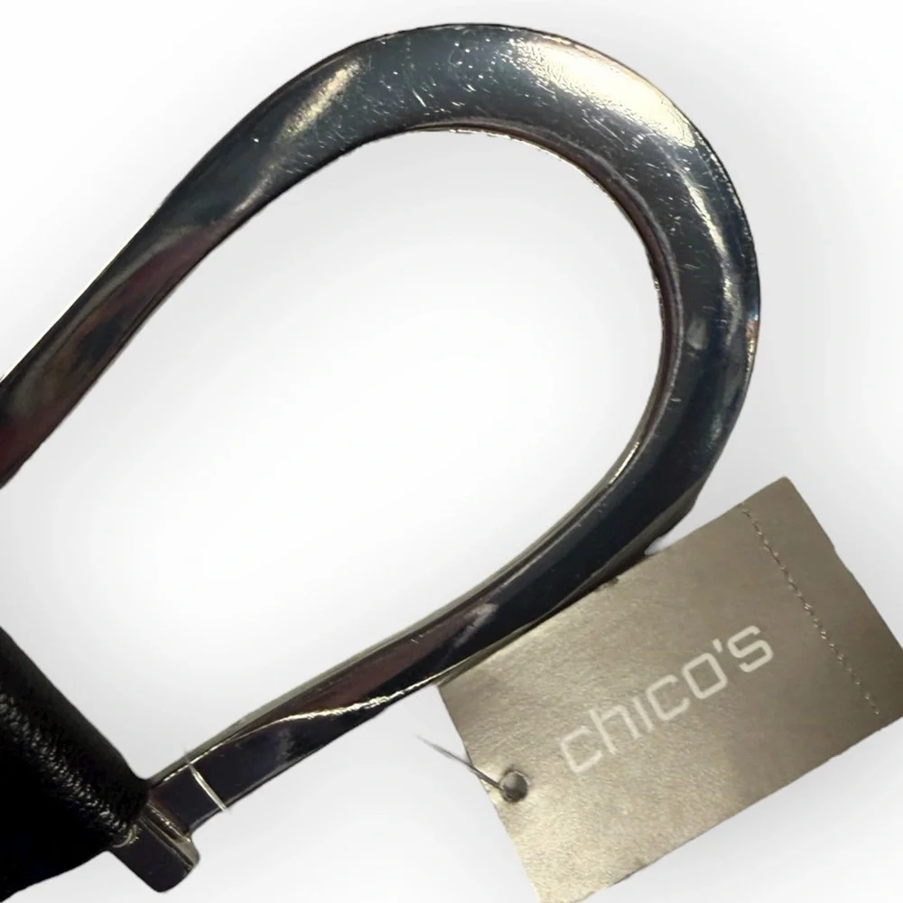 Chico's Black Belt with Silver Accent S/M Adjustable‎ Snap